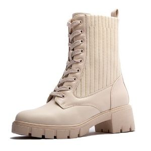 🔥HOT🔥 Qupid RENLEY Renley-03 Ribbed Combat Boots Bone Ivory 8 9